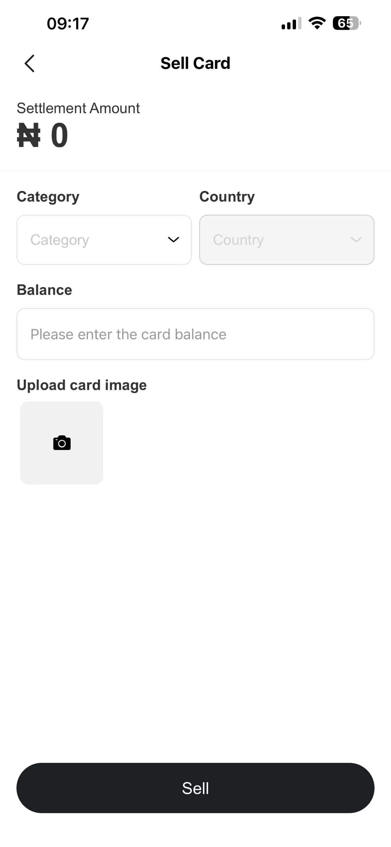 Svelox sell card screen